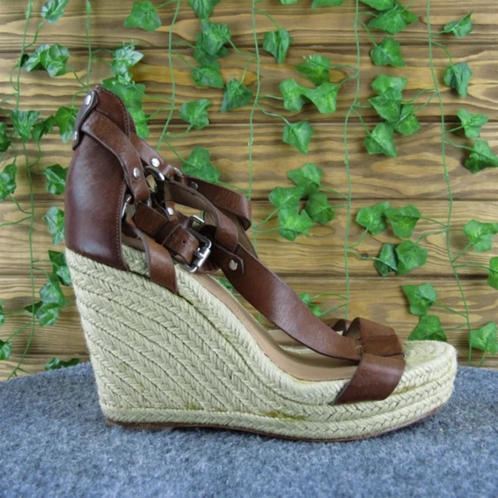 Vince Camuto Women Diesha Espadrille T-Strap Brown Leather Sz 7 Gently Used 2025